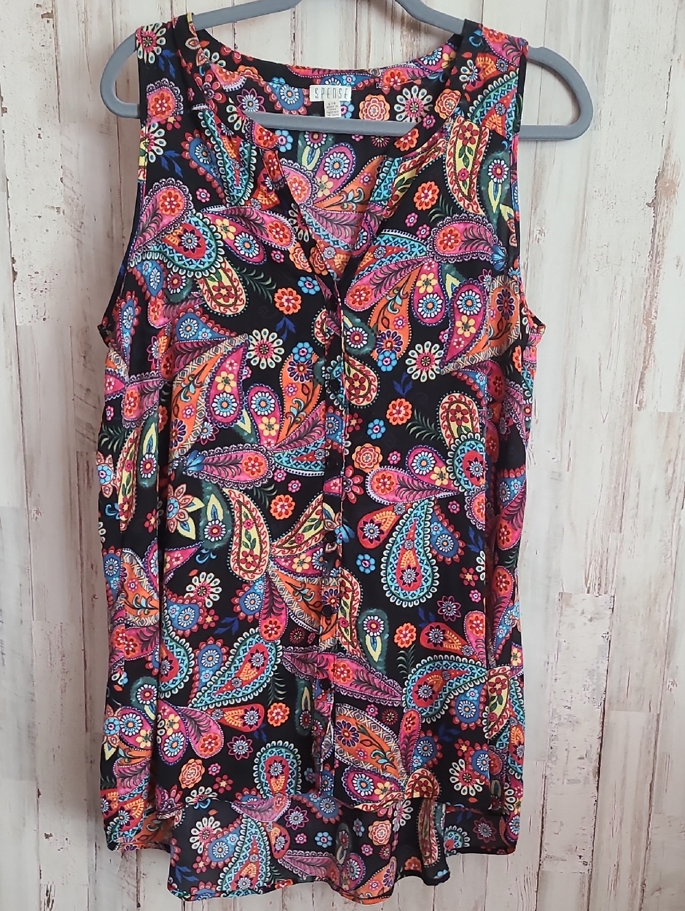 Spense  Black Multicolor Paisley Sleeveless Button-Front Camisole